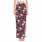 Rose Branch Skull Pattern Print High Slit Maxi Skirt
