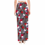 Rose Branch Skull Pattern Print High Slit Maxi Skirt