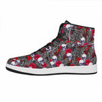 Rose Branch Skull Pattern Print High Top Leather Sneakers