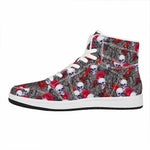 Rose Branch Skull Pattern Print High Top Leather Sneakers
