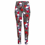 Rose Branch Skull Pattern Print High-Waisted Pocket Leggings