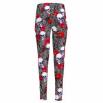 Rose Branch Skull Pattern Print High-Waisted Pocket Leggings