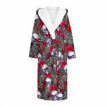 Rose Branch Skull Pattern Print Hooded Bathrobe
