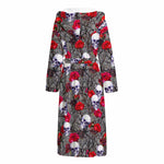 Rose Branch Skull Pattern Print Hooded Bathrobe