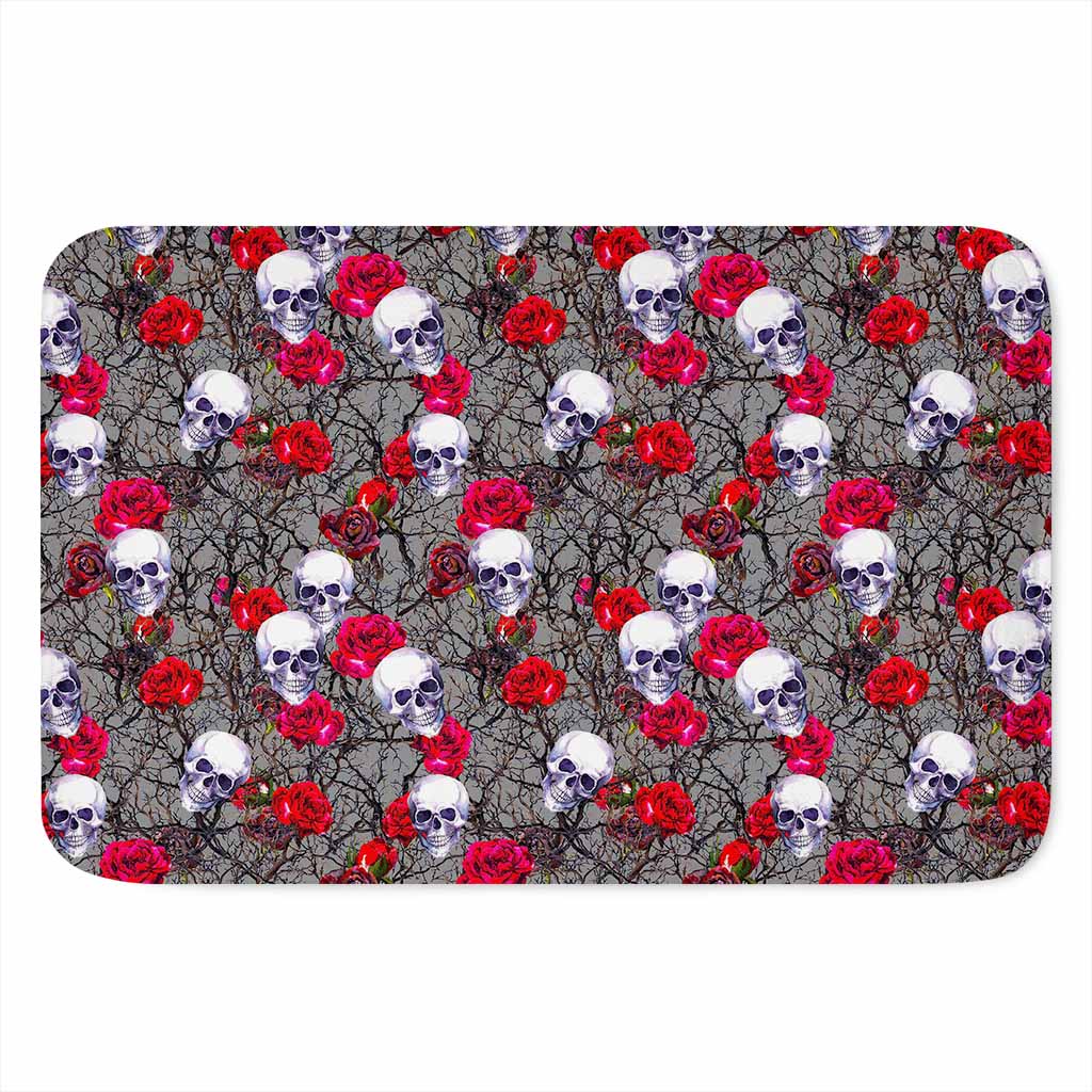 Rose Branch Skull Pattern Print Indoor Door Mat