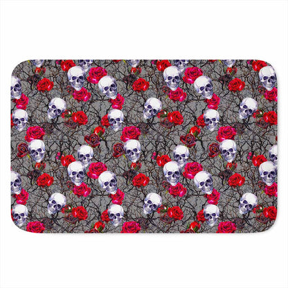 Rose Branch Skull Pattern Print Indoor Door Mat