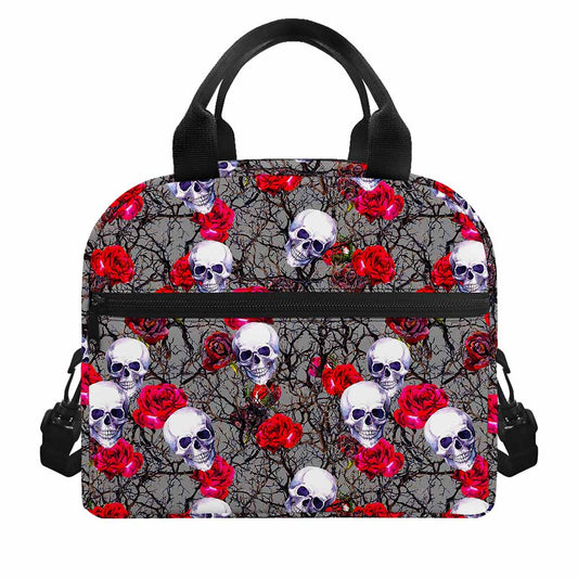 Rose Branch Skull Pattern Print Insulated Lunch Bag