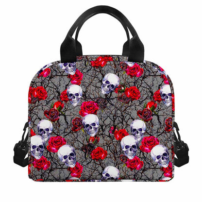 Rose Branch Skull Pattern Print Insulated Lunch Bag