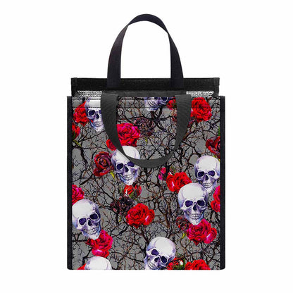 Rose Branch Skull Pattern Print Insulated Lunch Tote