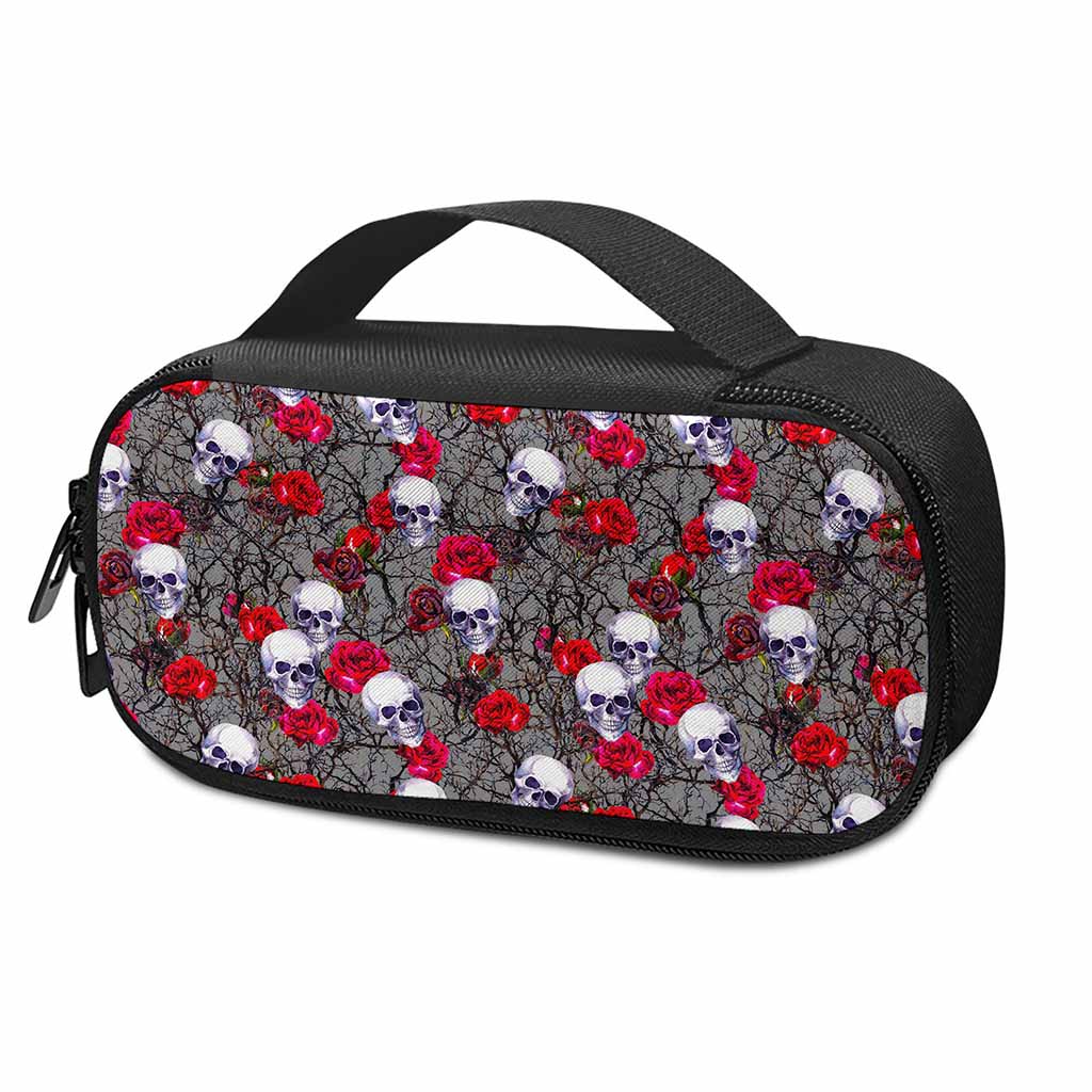 Rose Branch Skull Pattern Print Insulin Cooler Travel Case