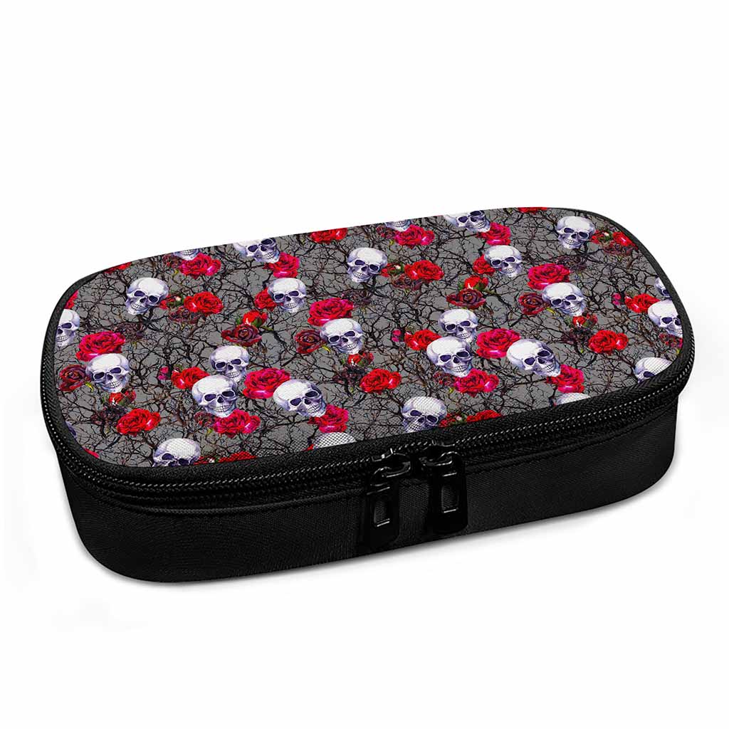 Rose Branch Skull Pattern Print Insulin Cooler Travel Case