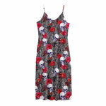 Rose Branch Skull Pattern Print Jersey Midi Cami Dress