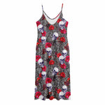 Rose Branch Skull Pattern Print Jersey Midi Cami Dress