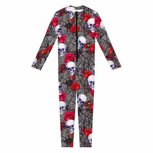 Rose Branch Skull Pattern Print Jumpsuit