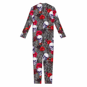 Rose Branch Skull Pattern Print Jumpsuit