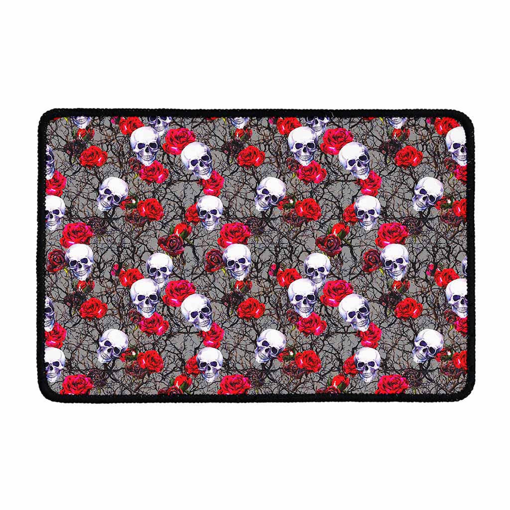 Rose Branch Skull Pattern Print Kitchen Mat
