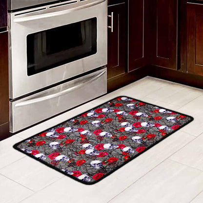 Rose Branch Skull Pattern Print Kitchen Mat