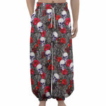 Rose Branch Skull Pattern Print Lantern Pants