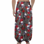 Rose Branch Skull Pattern Print Lantern Pants
