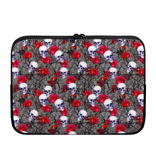 Rose Branch Skull Pattern Print Laptop Sleeve