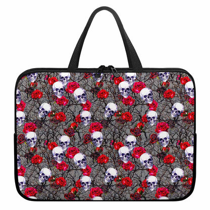 Rose Branch Skull Pattern Print Laptop Sleeve With Handle