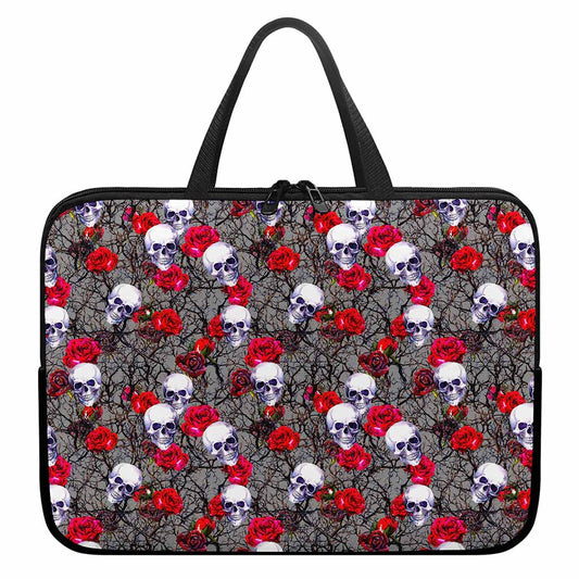 Rose Branch Skull Pattern Print Laptop Sleeve With Handle