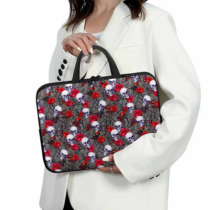 Rose Branch Skull Pattern Print Laptop Sleeve With Handle