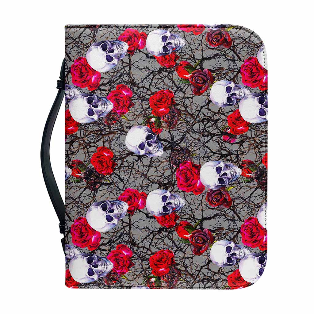 Rose Branch Skull Pattern Print Leather Bible Cover