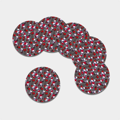 Rose Branch Skull Pattern Print Leather Coaster Set