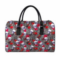 Rose Branch Skull Pattern Print Leather Duffel Bag