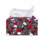 Rose Branch Skull Pattern Print Leather Tissue Box Cover