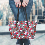 Rose Branch Skull Pattern Print Leather Tote Bag