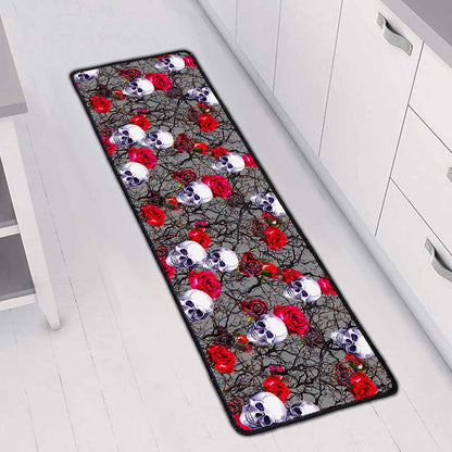 Rose Branch Skull Pattern Print Long Kitchen Mat