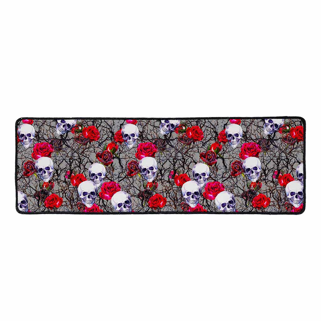 Rose Branch Skull Pattern Print Long Kitchen Mat