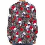 Rose Branch Skull Pattern Print Long Sleeve Baseball Jersey