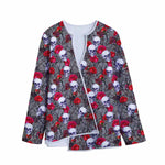 Rose Branch Skull Pattern Print Long Sleeve Short Coat