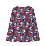 Rose Branch Skull Pattern Print Long Sleeve Short Coat
