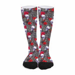 Rose Branch Skull Pattern Print Long Socks