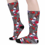 Rose Branch Skull Pattern Print Long Socks