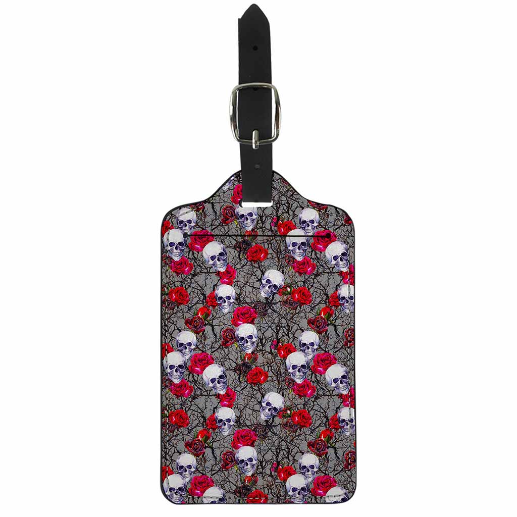 Rose Branch Skull Pattern Print Luggage Tag