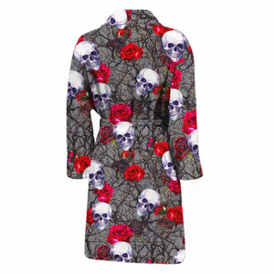 Rose Branch Skull Pattern Print Men's Bathrobe