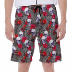Rose Branch Skull Pattern Print Men's Beach Shorts
