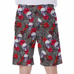 Rose Branch Skull Pattern Print Men's Beach Shorts
