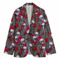 Rose Branch Skull Pattern Print Men's Blazer