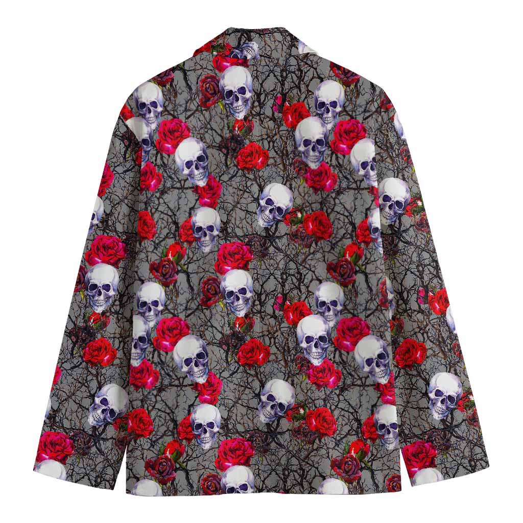 Rose Branch Skull Pattern Print Men's Blazer