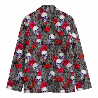 Rose Branch Skull Pattern Print Men's Blazer