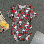 Rose Branch Skull Pattern Print Men's Bodysuit