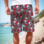 Rose Branch Skull Pattern Print Men's Cargo Shorts