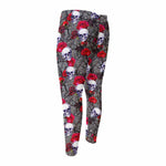 Rose Branch Skull Pattern Print Men's Compression Pants