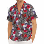 Rose Branch Skull Pattern Print Men's Deep V-Neck Shirt